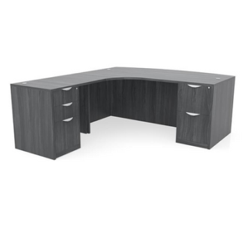 Curved Gray L-Shaped desk with drawers on both sides
